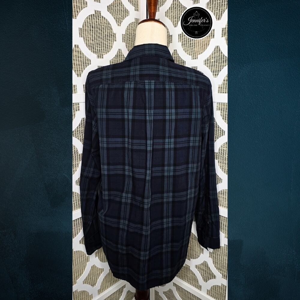 J. Crew Women's Navy/Green/Black Plaid Chevron Beaded Popover Tunic Top Size 10 - Picture 7 of 12
